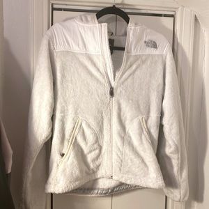 NORTHFACE ladies hooded white furry jacket